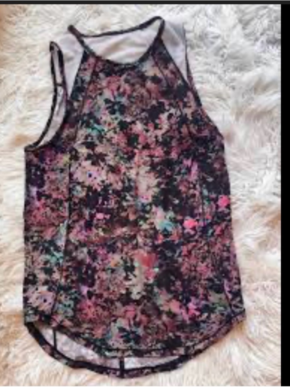 lululemon athletica Black Mesh Floral Halter Tank with Pink & Teal Accents